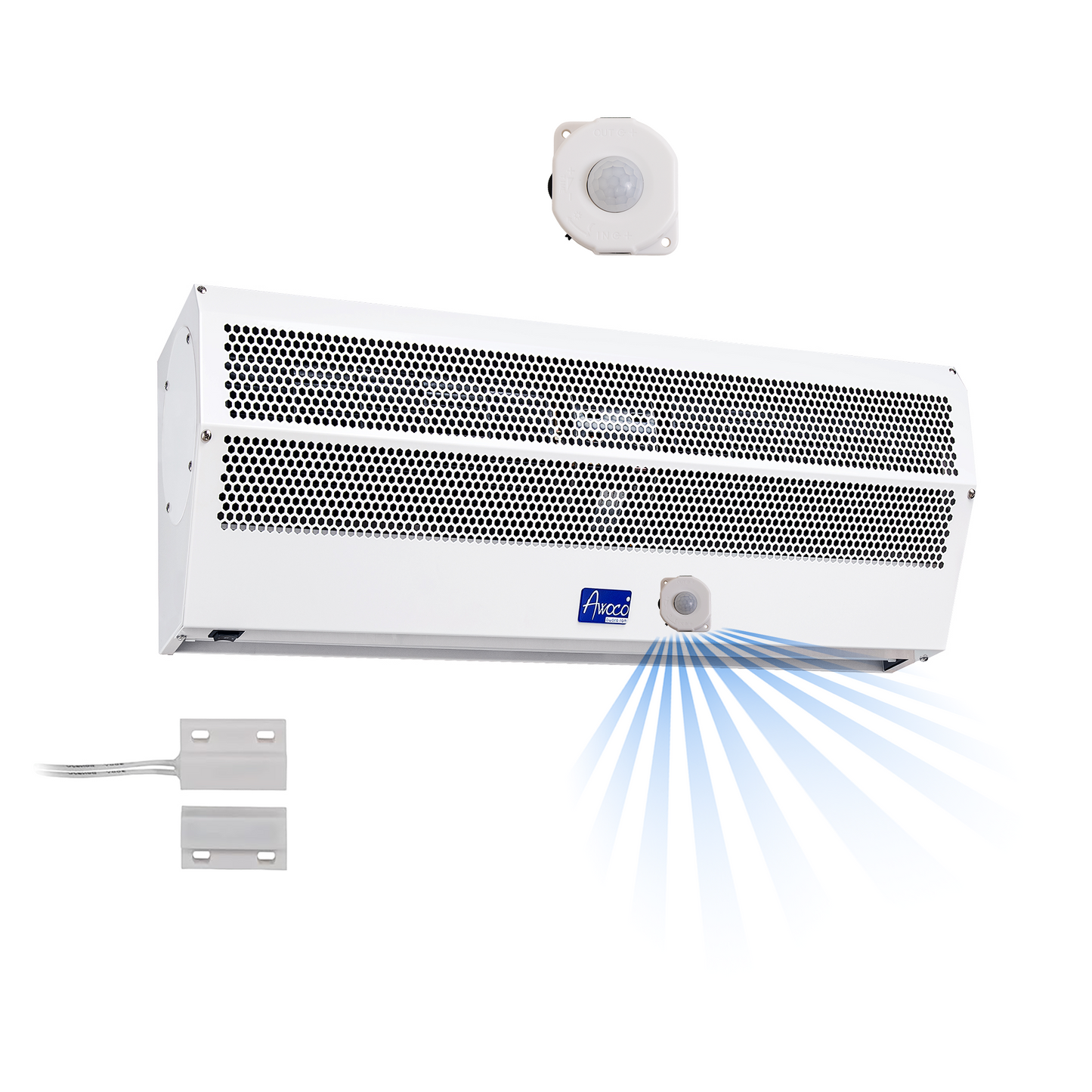 Awoco 24” Early Turn On Super Power 2 Speeds 800 CFM Indoor Air Curtain, CE Certified, 120V Unheated with Magnetic Switch & Motion Sensor Detection