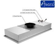 Awoco RH-IT06-R30 14-1/2”D Super Quiet Split Insert Ceiling Mount Stainless Steel Range Hood, 4-Speed, 800 CFM, LED Lights with 6” Blower & Remote Control (30"W 6" Vent)