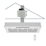 Awoco RH-IT06-R36 14-1/2”D Super Quiet Split Insert Ceiling Mount Stainless Steel Range Hood, 4-Speed, 800 CFM, LED Lights with 6” Blower & Remote Control (36"W 6" Vent)