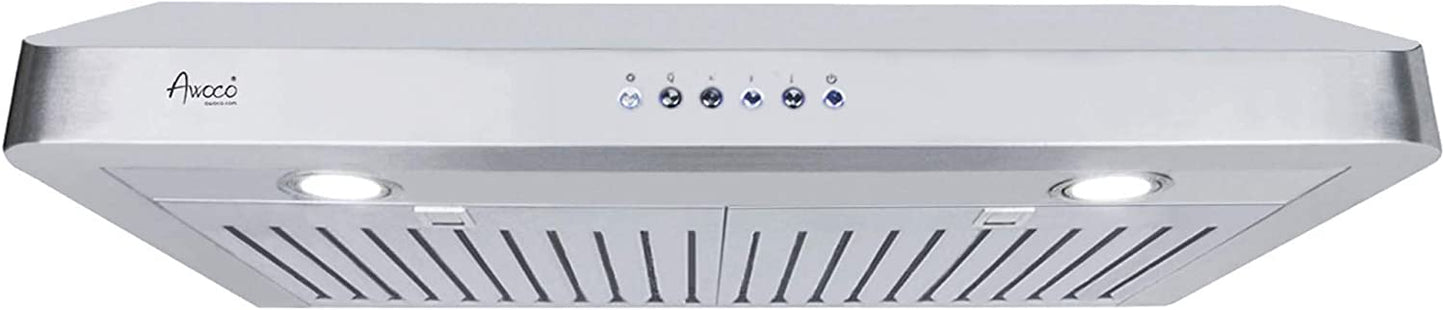 Awoco RH-SP06-36 Super Quiet Split 6" High 1mm Thick Stainless Steel Under Cabinet 4 Speeds 800CFM Range Hood with 2 LED Lights, 6" Round Top Vent