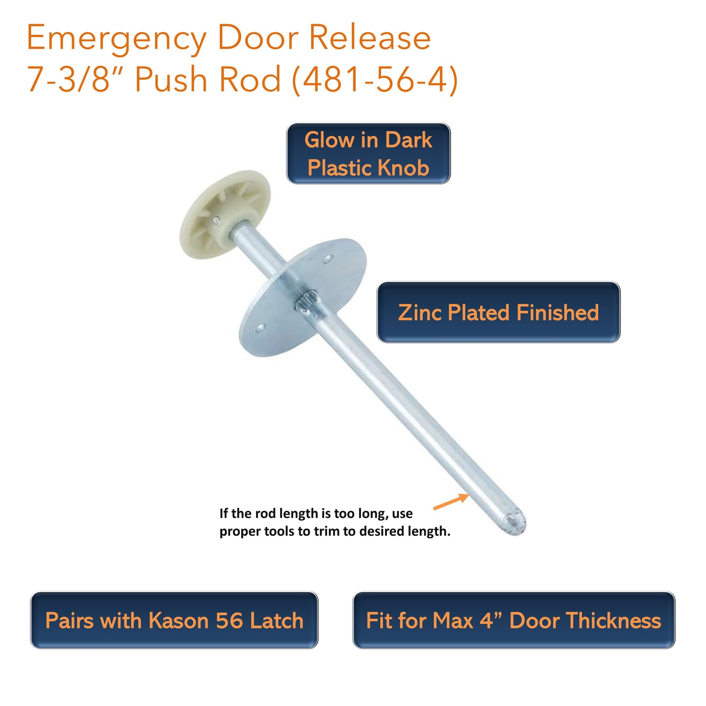 Kason 481-A Inside Release Handle, Glow in Dark, Push Rod for Door of Walk-in Coolers and Freezers