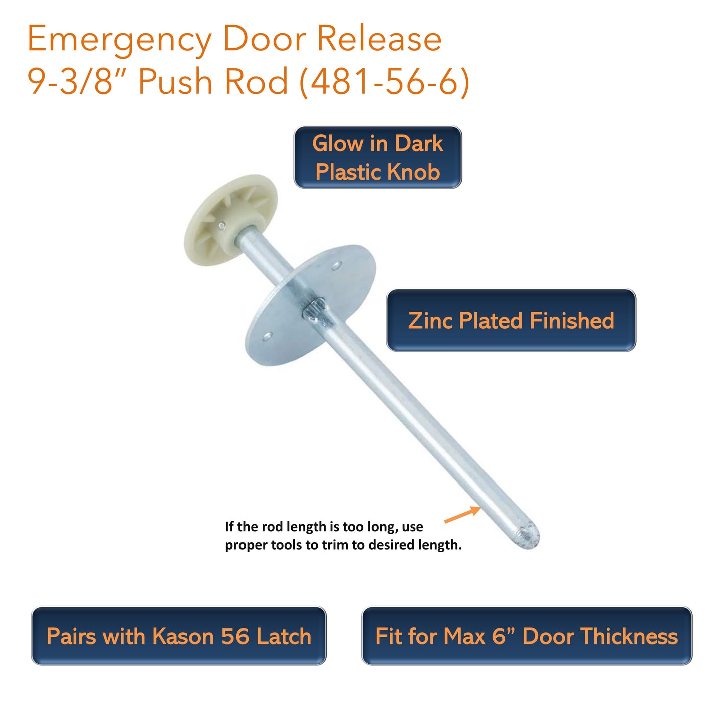 Kason 481-A Inside Release Handle, Glow in Dark, Push Rod for Door of Walk-in Coolers and Freezers