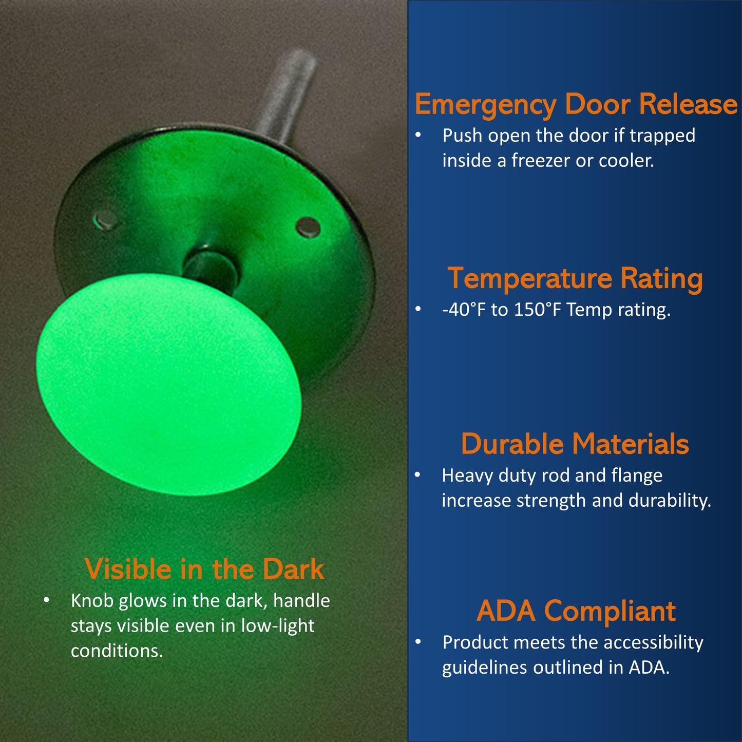 Kason 481-A Inside Release Handle, Glow in Dark, Push Rod for Door of Walk-in Coolers and Freezers