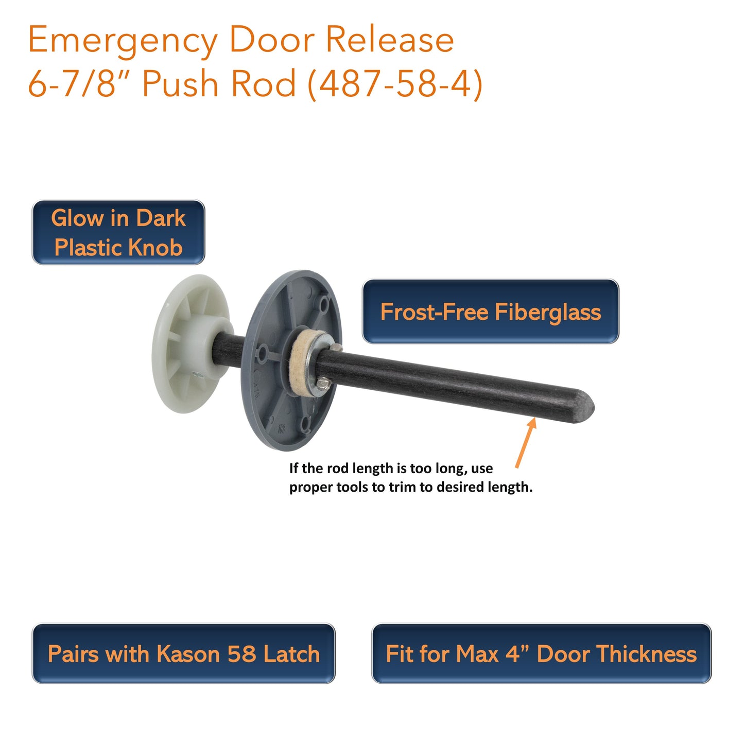 Kason 487-C Frost-Free Inside Release Handle, Glow in Dark, Fiberglass Push Rod for Door of Walk-in Coolers and Freezers