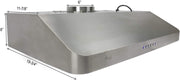 Awoco RH-SP06-36 Super Quiet Split 6" High 1mm Thick Stainless Steel Under Cabinet 4 Speeds 800CFM Range Hood with 2 LED Lights, 6" Round Top Vent
