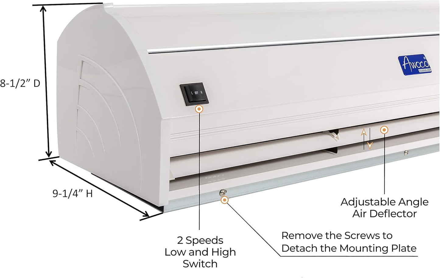 (Refurbished) Awoco FM3509 36" Elegant 2 Speeds 900 CFM Unheated Indoor Air Curtain with an Easy-Install Magnetic Door Switch