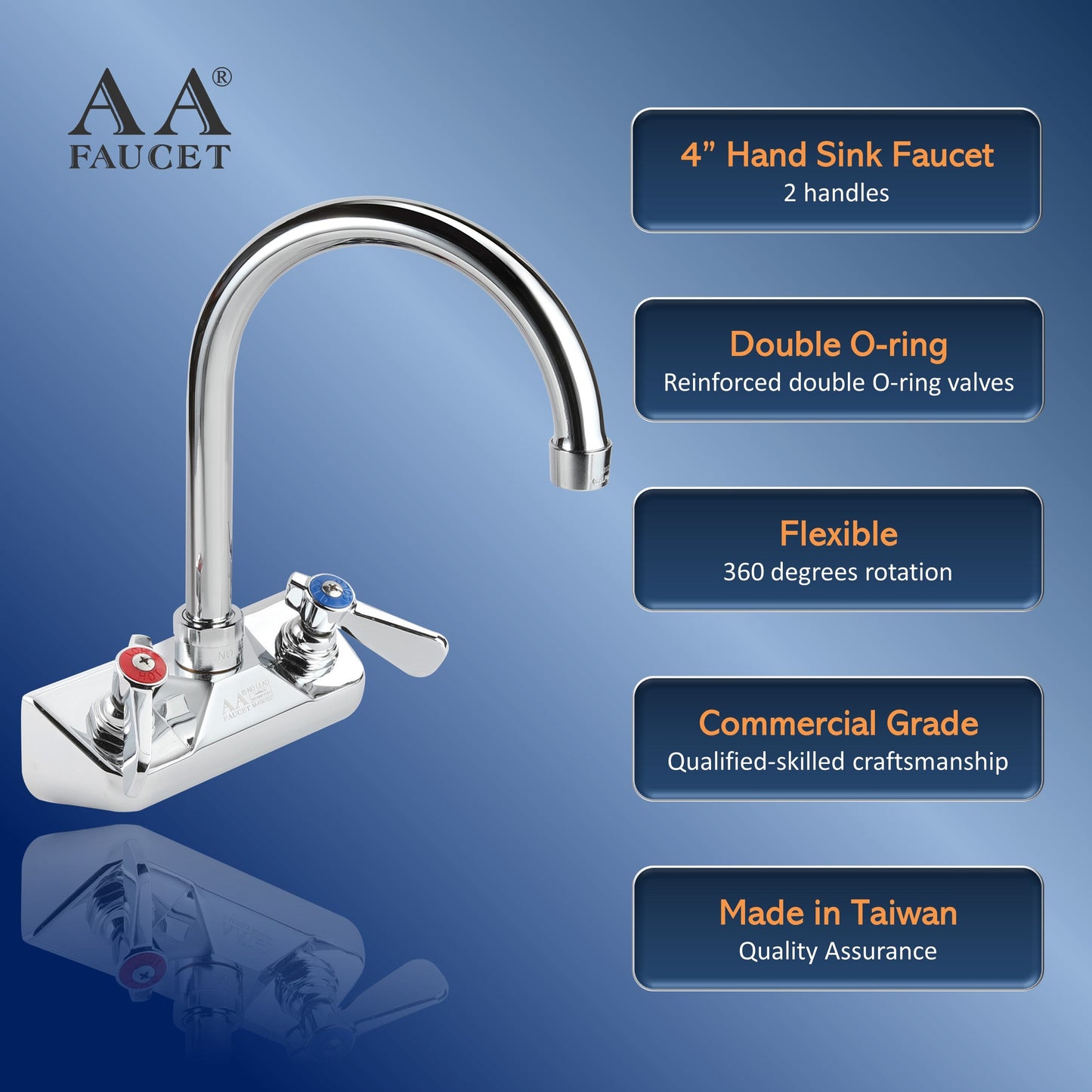 AA Faucet 4" Wall Mount No Lead Faucet with 8-1/4" Swivel Gooseneck Spout NSF Certified
