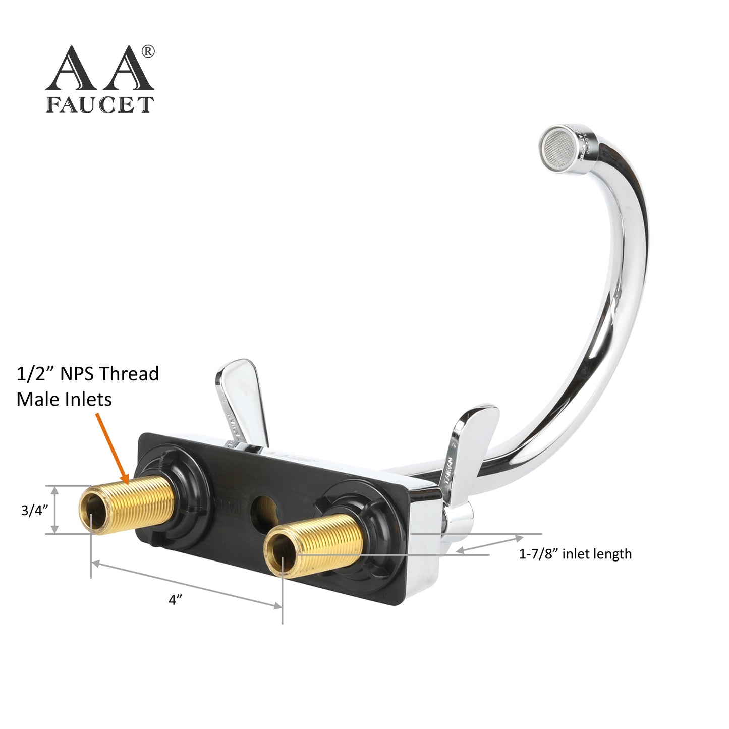 AA Faucet 4" Deck Mount Commercial Bar Sink Faucet with 6" Gooseneck Spout, Brass Construction Chrome Polished for Restaurant Kitchen NSF Approved
