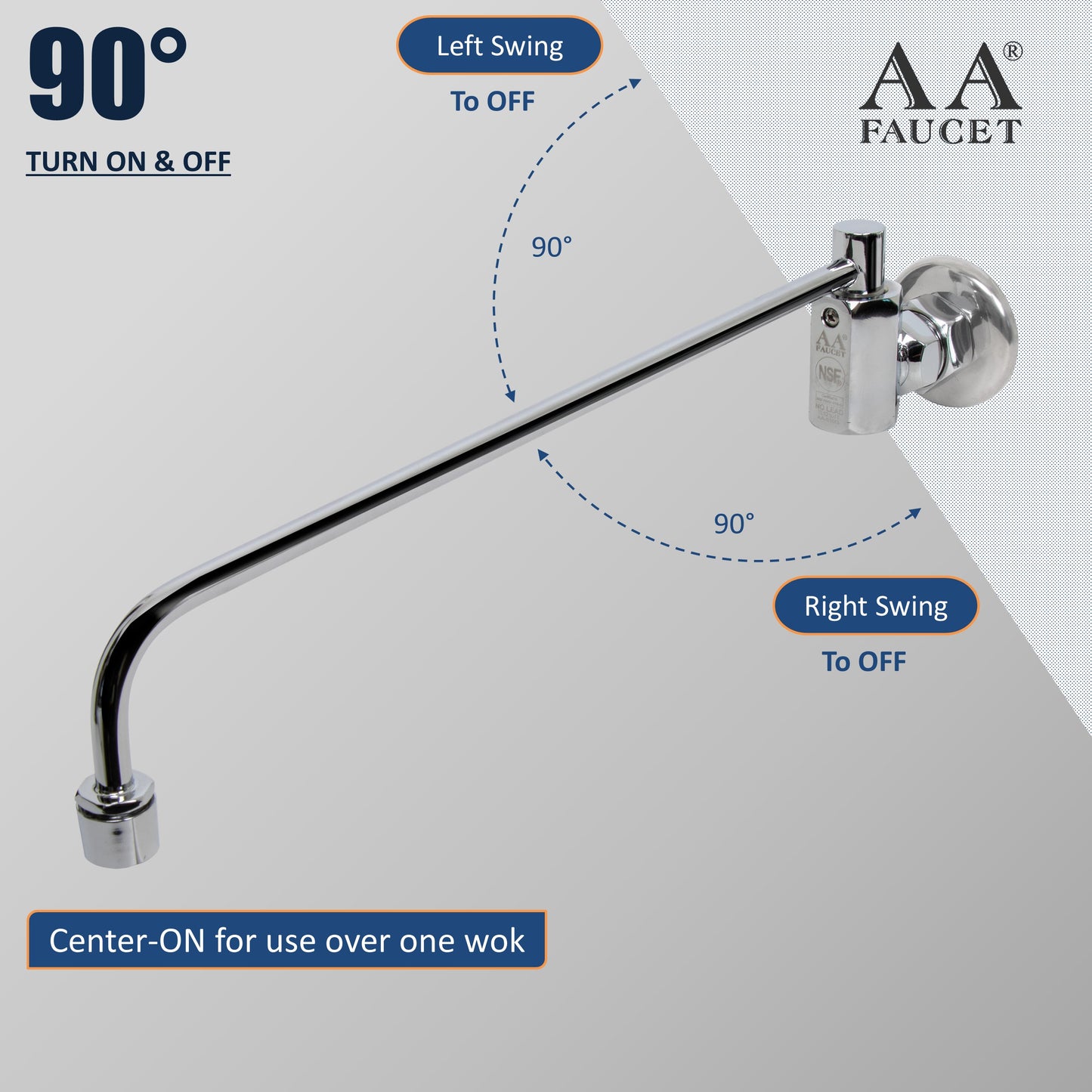 AA Faucet Single Wall Mount Wok Range Automatic No Lead Faucet with 17" Spout and 3/8" Male Inlet
