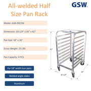 GSW AAR-0922W All Welded Aluminum Half Size Bun/Sheet Pan Rack Holds 9 Pans for Commercial Kitchen, 20-1/4” x 26” x 42”