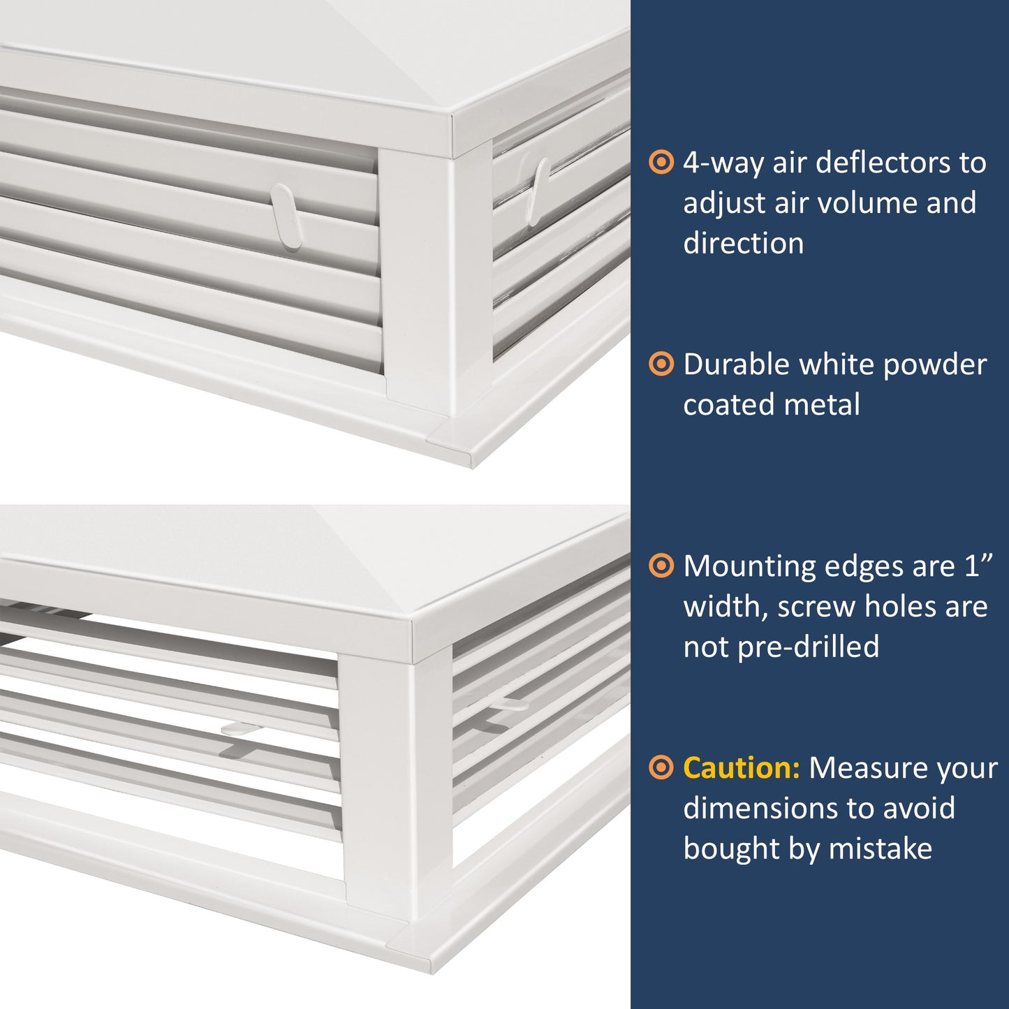 GSW 18” White Powder Coated 4-Way Adjustable Air Diffuser for Evaporative Swamp Cooler, 20” x 20" Mounting Edge (18"x18"x6")