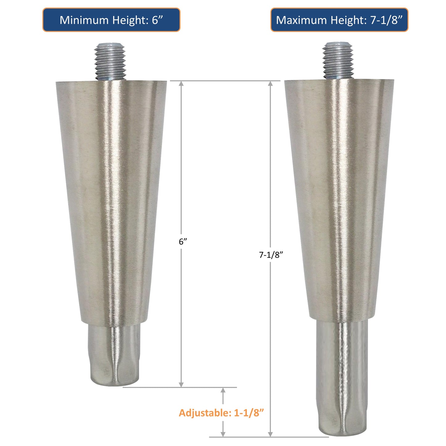 KASON Threaded Steel Stud 6” Adjustable Equipment Leg / Foot for Industrial Commercial Equipment Stands