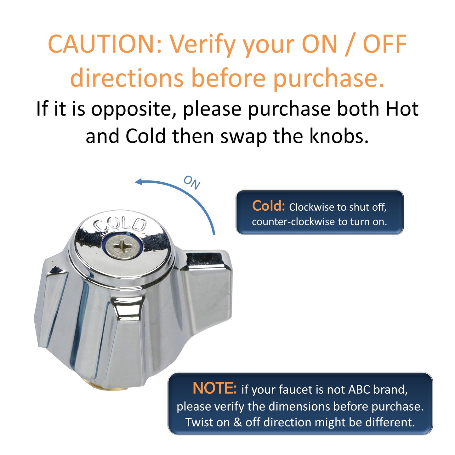 ABC Cold Knob Handle Kit with Stem for ABC 4" Hand Sink Faucet, Twist Counter-Clockwise to Open