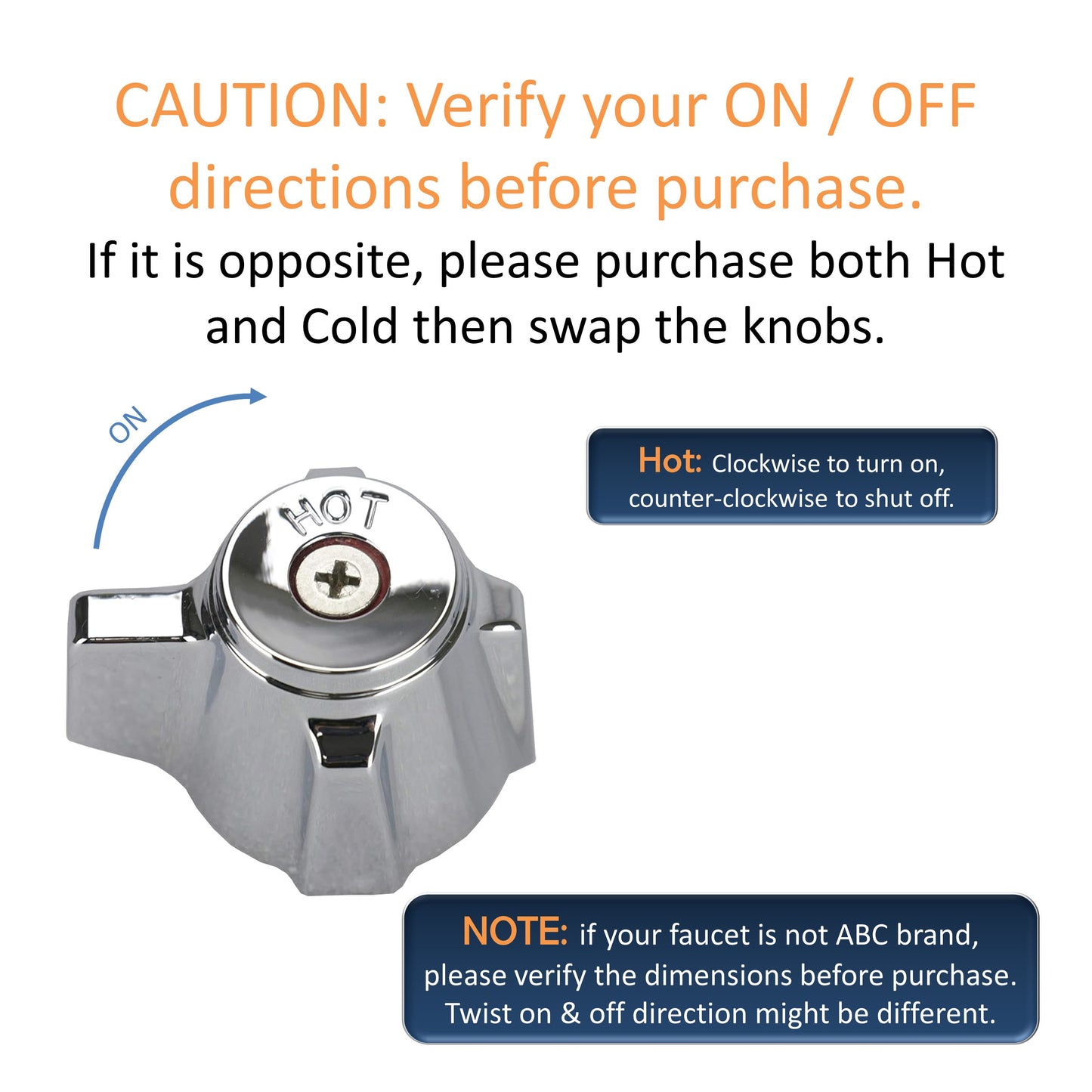 ABC Hot Knob Handle Kit with Stem for ABC 4" Hand Sink Faucet, Twist Clockwise to Open