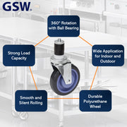 GSW 5" Heavy Duty Casters Wheels with Expanding Stem - Loading Capacity: 1480 lbs. Use for Worktables and Equipment Stands (Swivel)