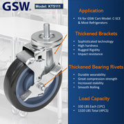 GSW 4" Caster Replacement Cart Wheels, Polyurethane Stem Casters Set of 4 for GSW Cart (C-SCE), Platform Cart, Industrial Cart with Loading Capacity of 1320 Lbs (Swivel with Brake)