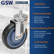 GSW 5" Caster Replacement Shopping Cart Wheels, Polyurethane Stem Casters Set of 4 for most refrigerators, Cart with Loading Capacity 1480 Lbs (Swivel)