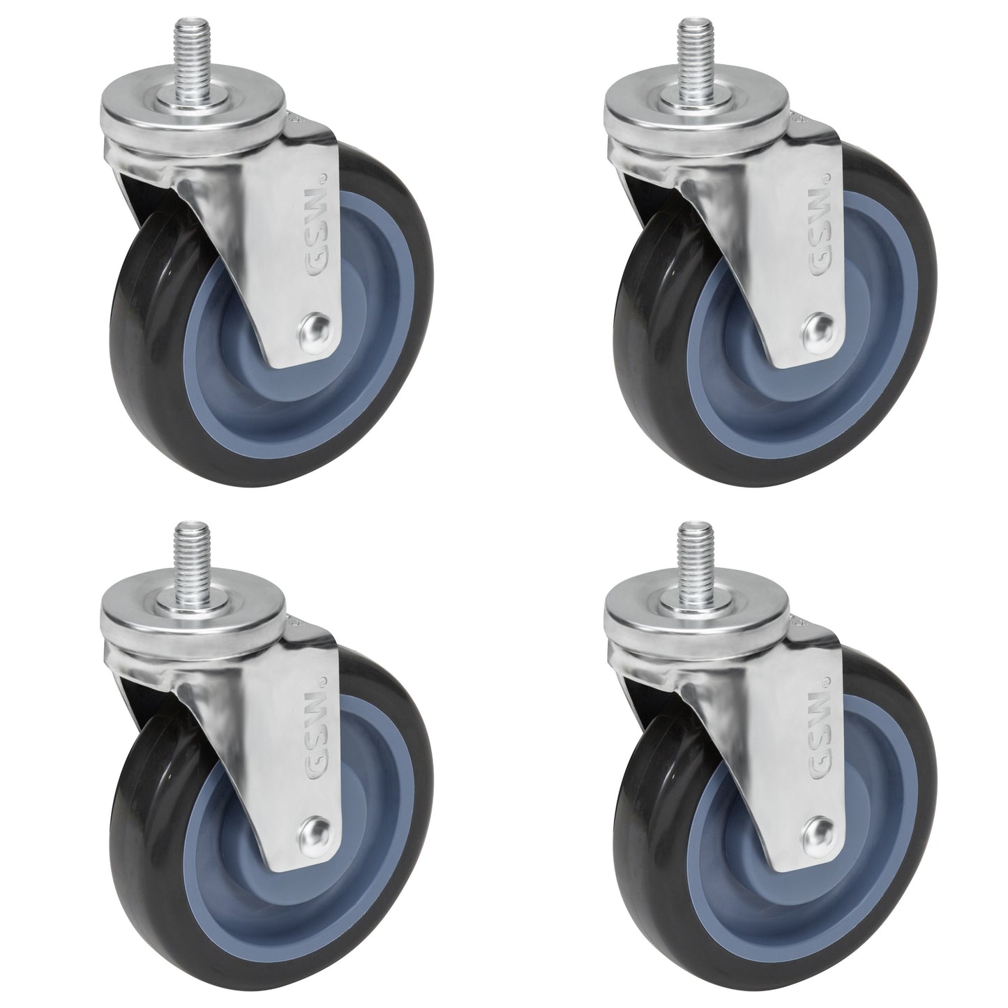 GSW 3" Caster Replacement Shopping Cart Wheels, Polyurethane Stem Casters Set of 4 for most refrigerators, Cart with Loading Capacity 1160 Lbs (Swivel)