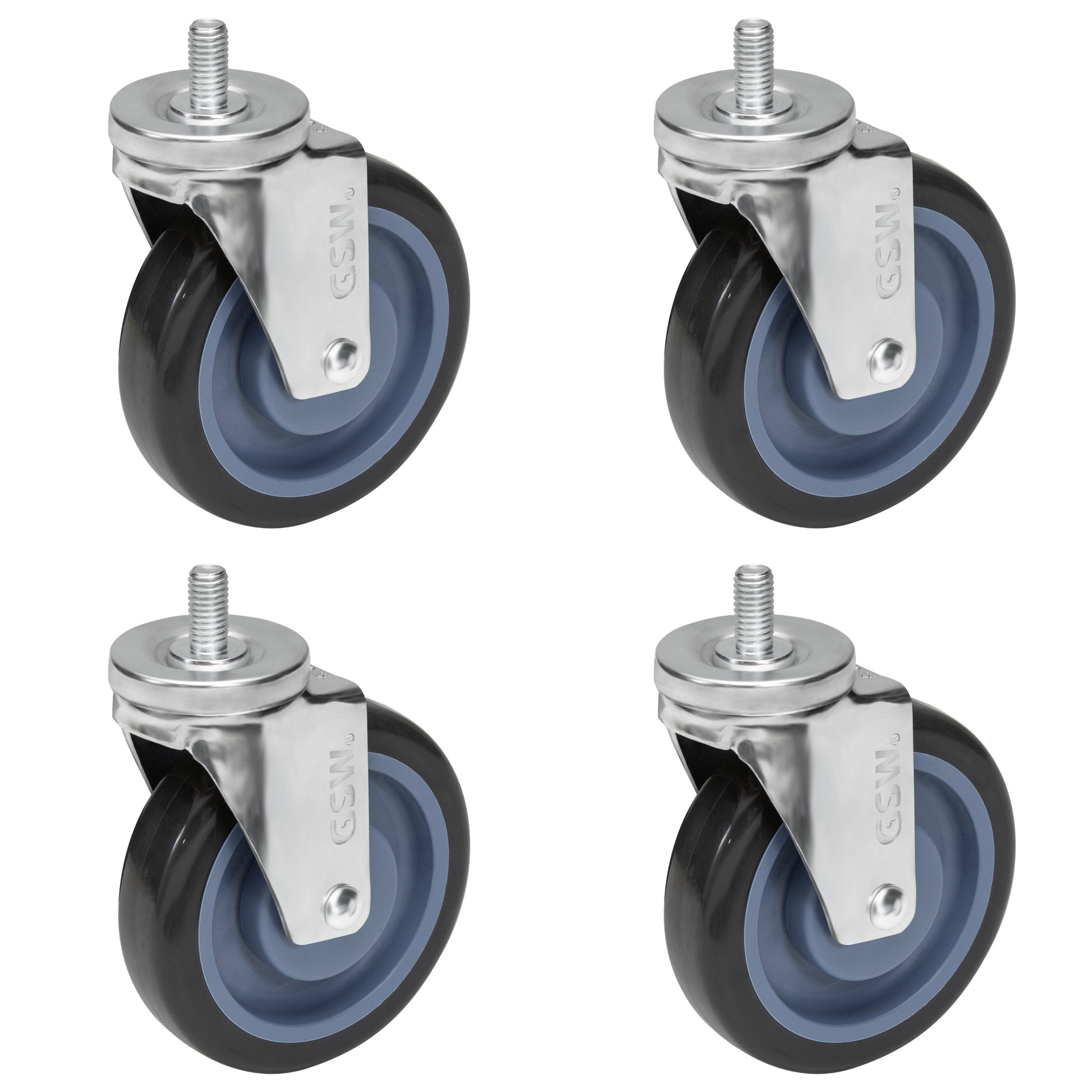 GSW 3" Caster Replacement Shopping Cart Wheels, Polyurethane Stem Casters Set of 4 for most refrigerators, Cart with Loading Capacity 1160 Lbs (Swivel)