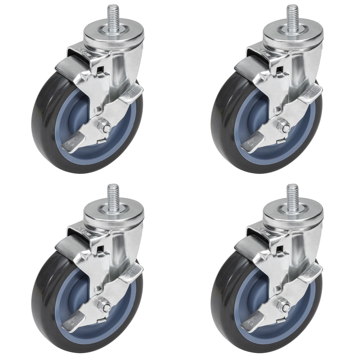 GSW 4" Caster Replacement Cart Wheels, Polyurethane Stem Casters Set of 4 for GSW Cart (C-SCE), Platform Cart, Industrial Cart with Loading Capacity of 1320 Lbs (Swivel with Brake)