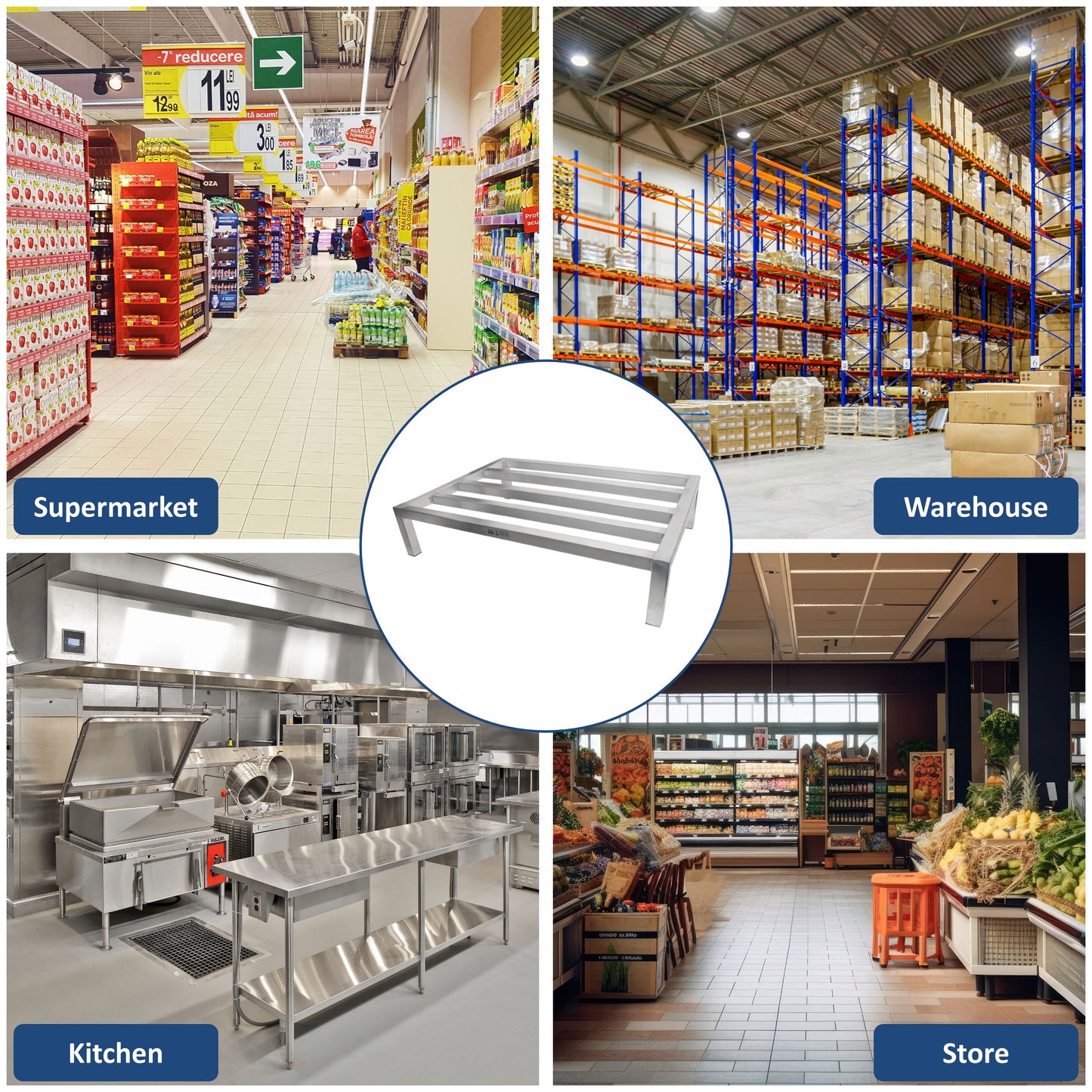 GSW 24"D Aluminum All-welded Dunnage Racks. Storage Rack, Floor Food Shelf for Restaurants, Supermarkets, Garages, Stores
