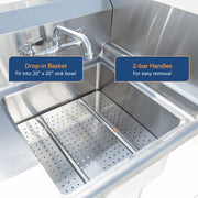 GSW Stainless Steel Scrap Basket with Welded Rack Slide Rails, 19-1/2"W x 19-1/2"L, ETL Certified (20" x 20", Scrap Basket)