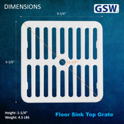 GSW Cast Iron Porcelain Floor Sink Top Grate with Ceramic Surface FS-TF, 9-⅜” x 9-⅜” x 1-¼” - Perfect for Restaurant, Bar, Buffet (Full Size)