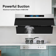 Awoco 36" Under Cabinet Range Hood, Slant Vent Design, 4 Speeds Exhaust Fan with 800 CFM, Voice, Gesture, Touch & Remote Control, 6" Vent, Dimmable LED Light Bars