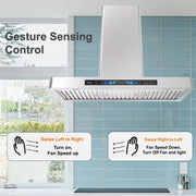 Awoco 36" Wall Mount Range Hood, T-Shape Kitchen Hood with 800 CFM, Voice, Gesture, Touch & Remote Controls, Stainless Steel, 6" Vent, Dimmable LED Lights, Baffle Filters, Adjustable Chimney