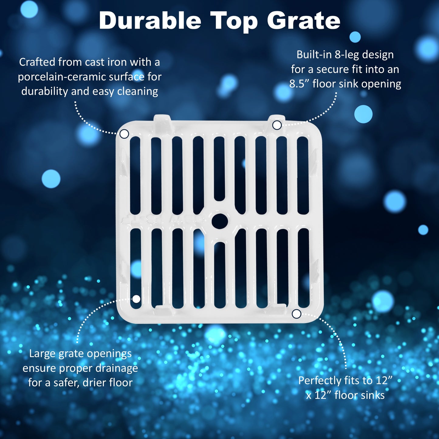 GSW Cast Iron Porcelain Floor Sink Top Grate with Ceramic Surface FS-TF, 9-⅜” x 9-⅜” x 1-¼” - Perfect for Restaurant, Bar, Buffet (Full Size)