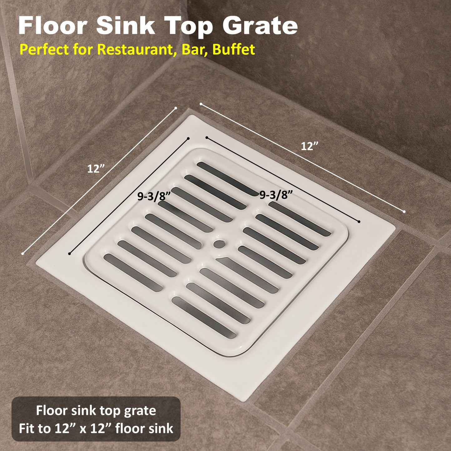 GSW Cast Iron Porcelain Floor Sink Top Grate with Ceramic Surface FS-TF, 9-⅜” x 9-⅜” x 1-¼” - Perfect for Restaurant, Bar, Buffet (Full Size)