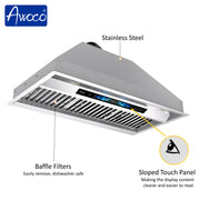 Awoco 36" Built-in Insert Stainless Steel Range Hood, Kitchen Hood with 4-Speed Exhaust Fan, Voice, Gesture, Touch & Remote Controls, 6" Round Top Vent, 800 CFM, Dimmable LED Lights, Baffle Filters