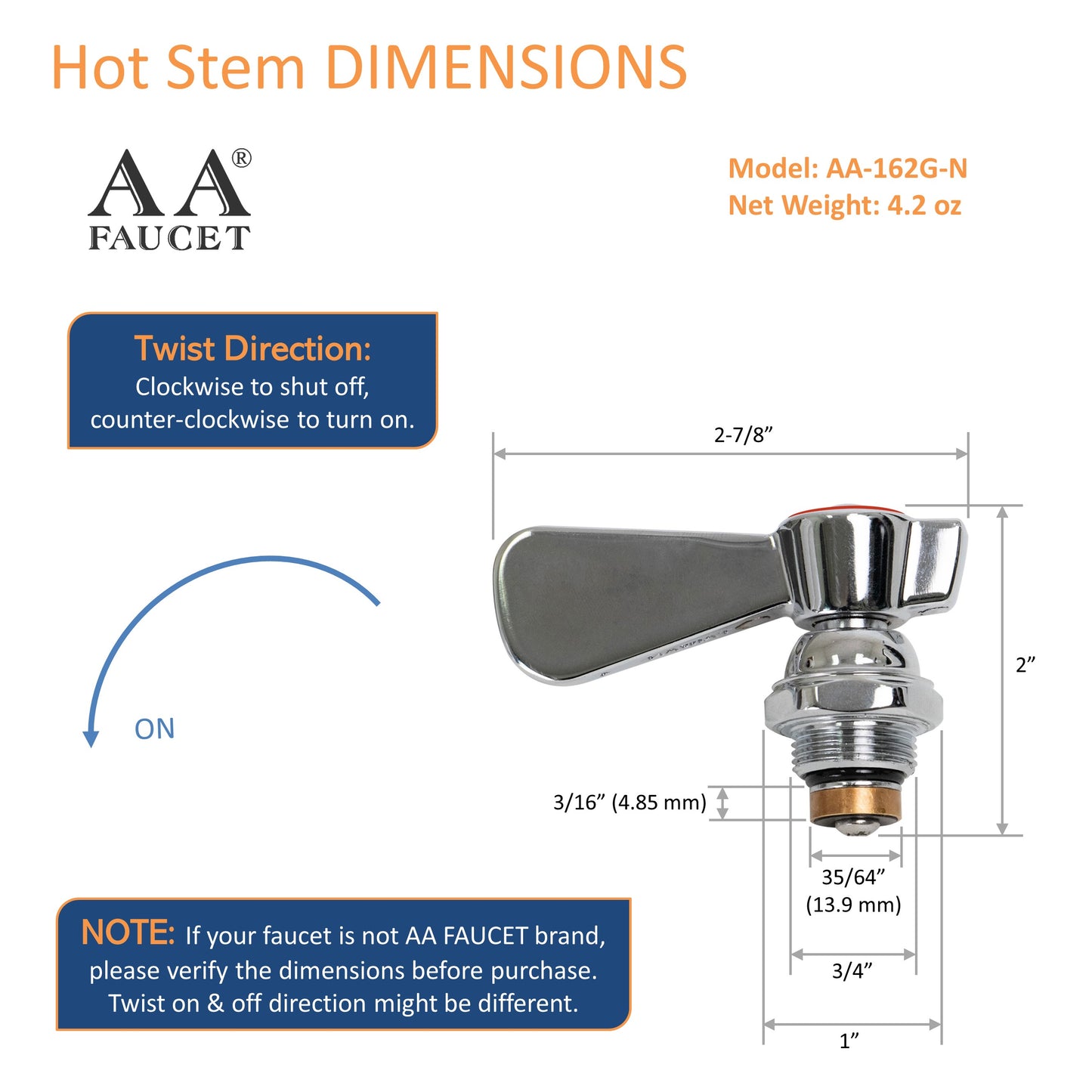 AA Faucet Replacement Stem Check for 4" Hand Sink Faucets
