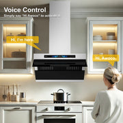 Awoco 30" Wall Mount Range Hood, Slant Vent Design, 4 Speeds Exhaust Fan with 800 CFM, Voice, Gesture, Touch & Remote Control, 6" Vent, Dimmable LED Light Bars, Adjustable Chimney up to 39"