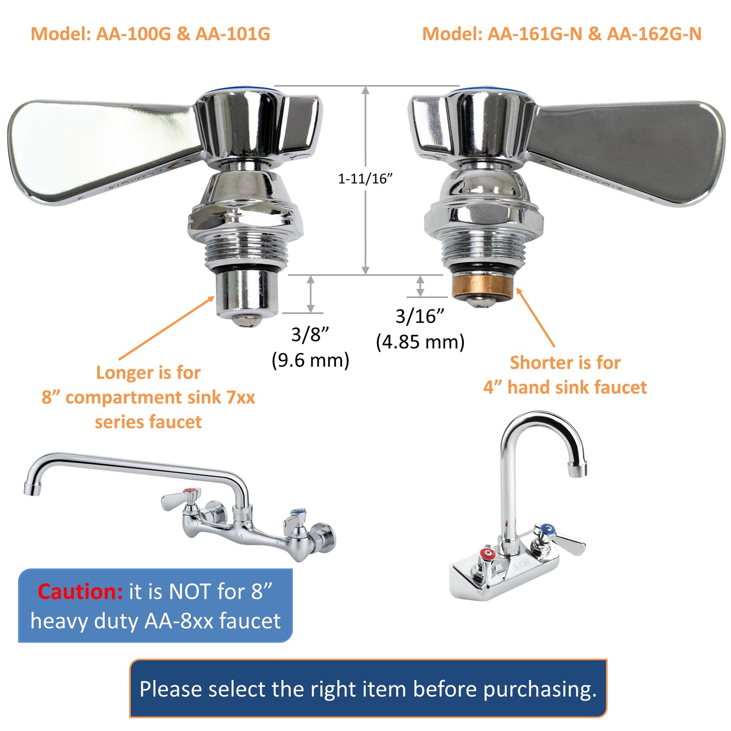 AA Faucet Replacement Stem Check for 4" Hand Sink Faucets