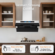 Awoco 30" Wall Mount Range Hood, Slant Vent Design, 4 Speeds Exhaust Fan with 800 CFM, Voice, Gesture, Touch & Remote Control, 6" Vent, Dimmable LED Light Bars, Adjustable Chimney up to 39"