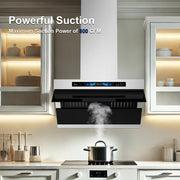 Awoco 30" Wall Mount Range Hood, Slant Vent Design, 4 Speeds Exhaust Fan with 800 CFM, Voice, Gesture, Touch & Remote Control, 6" Vent, Dimmable LED Light Bars, Adjustable Chimney up to 39"