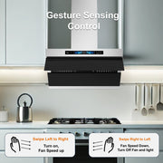 Awoco 36" Wall Mount Range Hood, Slant Vent Design, 4 Speeds Exhaust Fan with 800 CFM, Voice, Gesture, Touch & Remote Control, 6" Vent, Dimmable LED Light Bars, Adjustable Chimney up to 39"