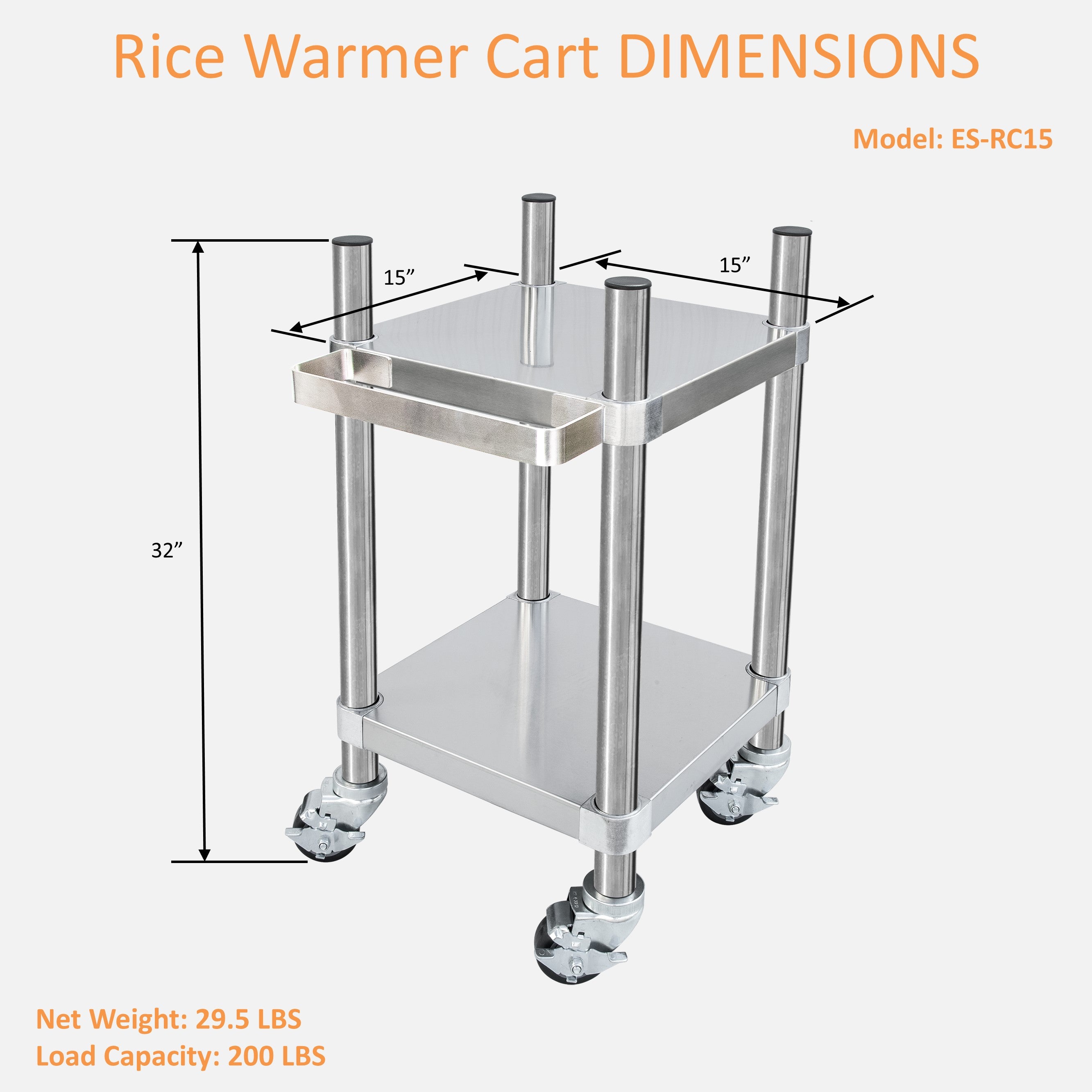 GSW Stainless Steel Top Rice Warmer Cart, 15" x 15" x 32"