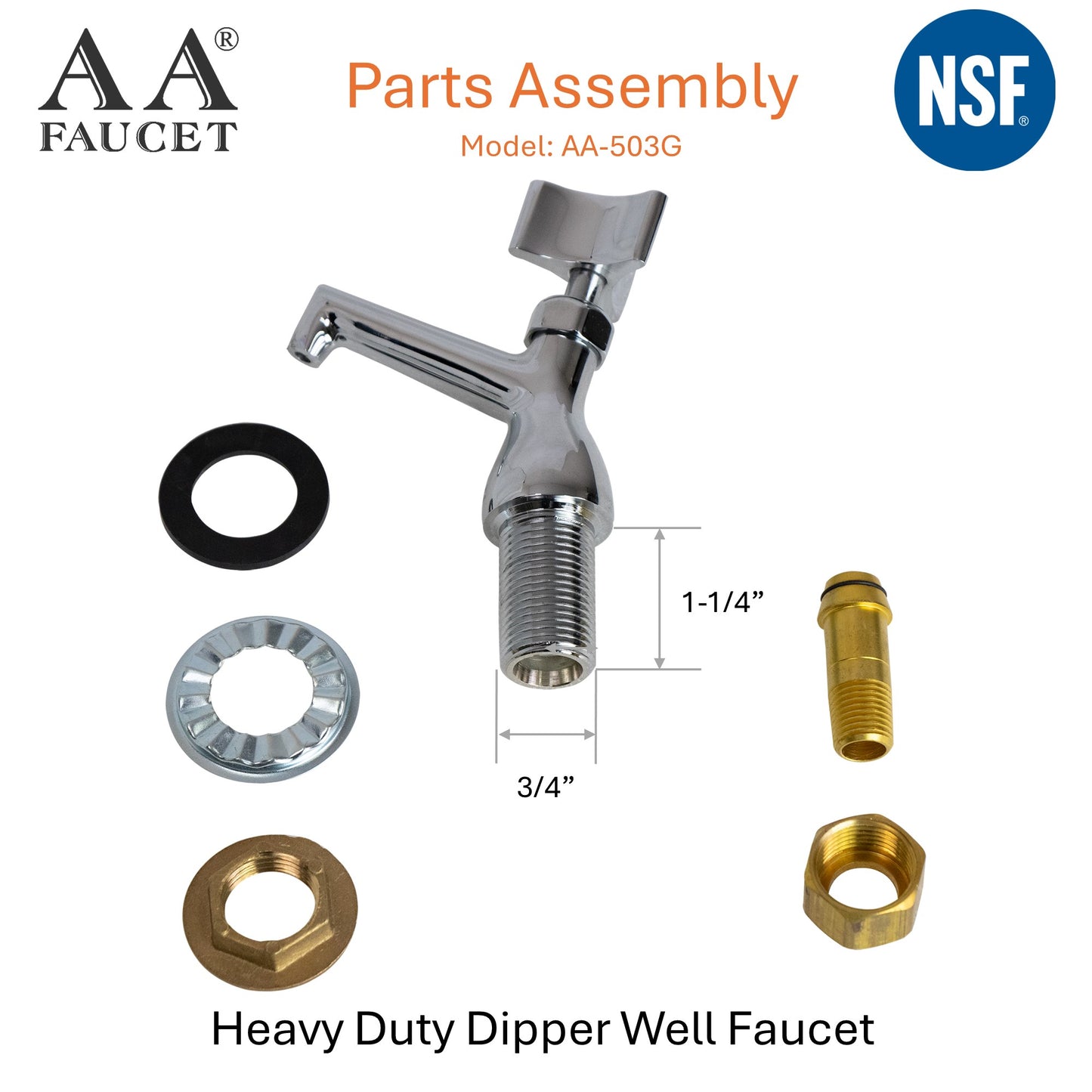 AA Faucet Heavy Duty Dipperwell Sink No Lead Faucet with 1/2" NPS Male Inlet NSF Approved