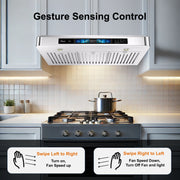 Awoco 30" Under Cabinet Range Hood with Voice, Gesture, Touch & Remote Control, 900 CFM Kitchen Hood with 4-Speed, Stainless Steel Stove Hood with 3 Kitchen Vents, LED Lights, Baffle Filters