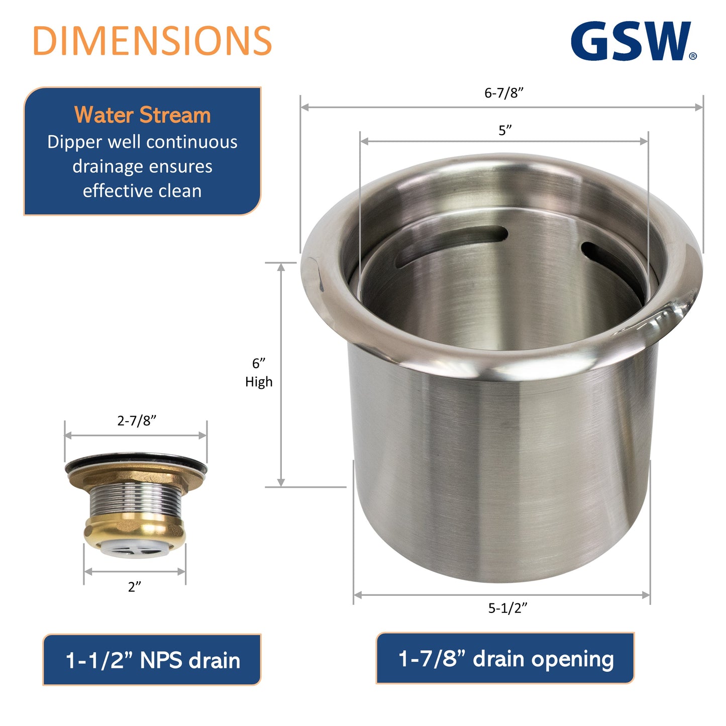 GSW 7" Round Stainless Steel Drop-In Dipper Well Sink with Faucet for Washing Ice Cream or Coffee Spoons