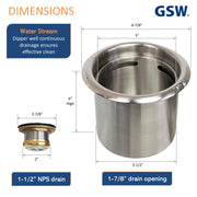 GSW 7" Round Stainless Steel Drop-In Dipper Well Sink with Faucet for Washing Ice Cream or Coffee Spoons