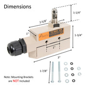 Awoco TZ-6003-15A Heavy Duty Commercial Door Micro Switch with Cross Roller Plunger for Air Curtains, 250V 15A IP 65 Limit Switch Type NO and Type NC
