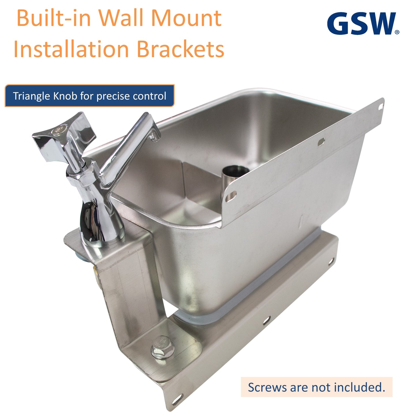 GSW Rectangular Stainless Steel Wall Mount Dipper Well Sink with Faucet for Washing Ice Cream or Coffee Spoons, 10" x 6" x 4"