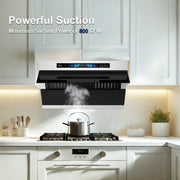 Awoco 30" Under Cabinet Range Hood, Slant Vent Design, 4 Speeds Exhaust Fan with 800 CFM, Voice, Gesture, Touch & Remote Control, 6" Vent, Dimmable LED Light Bars