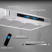 Awoco 36" Under Cabinet Range Hood with Voice, Gesture, Touch & Remote Control, 900 CFM Kitchen Hood with 4-Speed, Stainless Steel Stove Hood with 3 Kitchen Vents, LED Lights, Baffle Filters