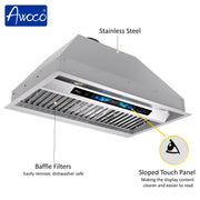 Awoco 30" Built-in Insert Stainless Steel Range Hood, Kitchen Hood with 4-Speed Exhaust Fan, Voice, Gesture, Touch & Remote Controls, 6" Round Top Vent, 800 CFM, Dimmable LED Lights, Baffle Filters