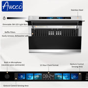 Awoco 30" Under Cabinet Range Hood, Slant Vent Design, 4 Speeds Exhaust Fan with 800 CFM, Voice, Gesture, Touch & Remote Control, 6" Vent, Dimmable LED Light Bars