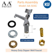 GSW Rectangular Stainless Steel Wall Mount Dipper Well Sink with Faucet for Washing Ice Cream or Coffee Spoons, 10" x 6" x 4"